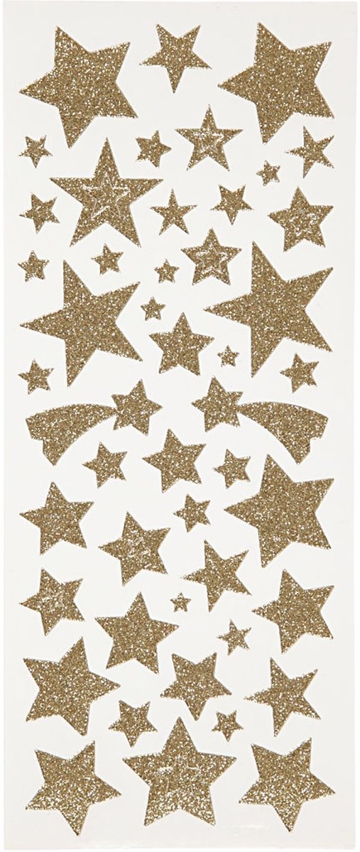 Glitter stickers, vel 10x24 cm, circa 110 stuk, goud, sterren, 2vellen [HOB-29110]